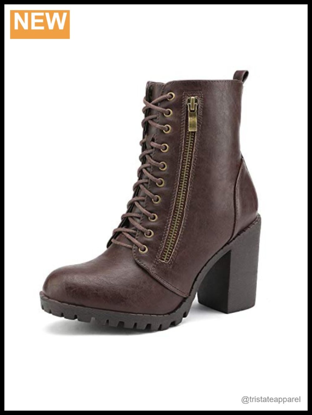Faux Leather Combat Ankle Booties Chunky Heel Lace Up Side Zip